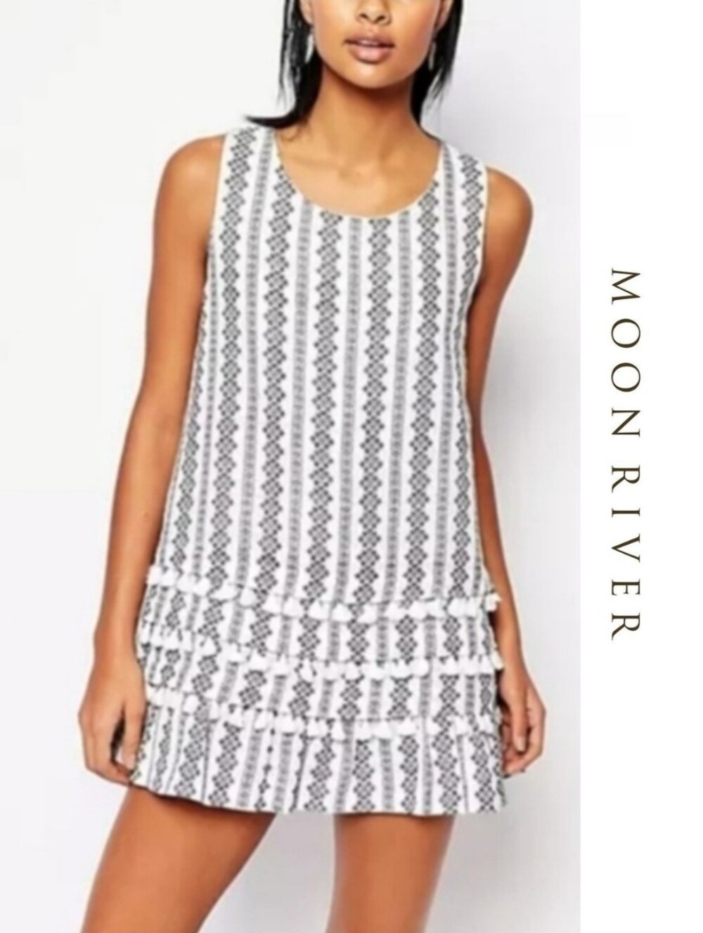 {Moon River} Printed Shift Dress with Tassles XS